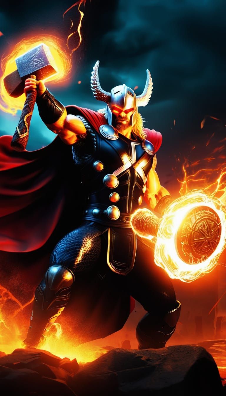Thor with Ghost Rider DNA in Dark Fantasy Comic Art Style