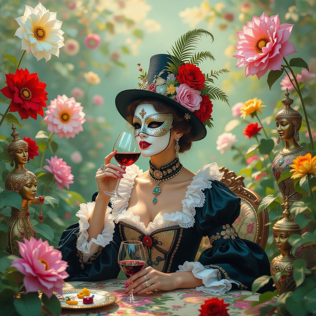 Surreal Garden Party in Maximalist Style