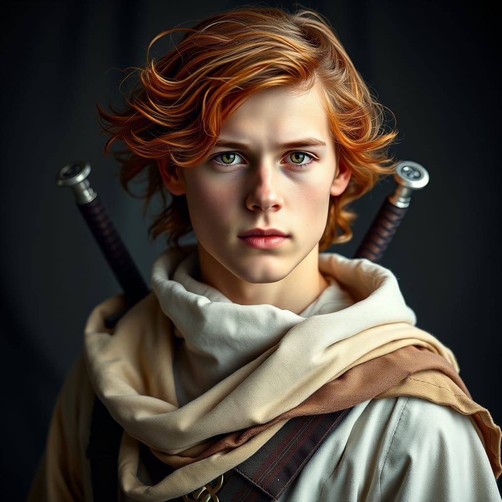 Portrait of a Red-Haired Swordsman in Vibrant Colors