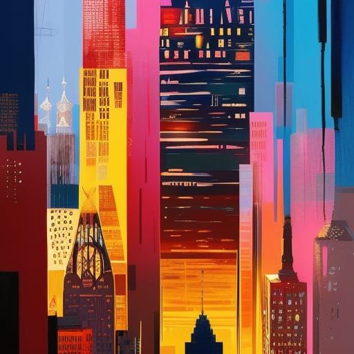 Cityscape in Scribble Art Style with Triadic Colors