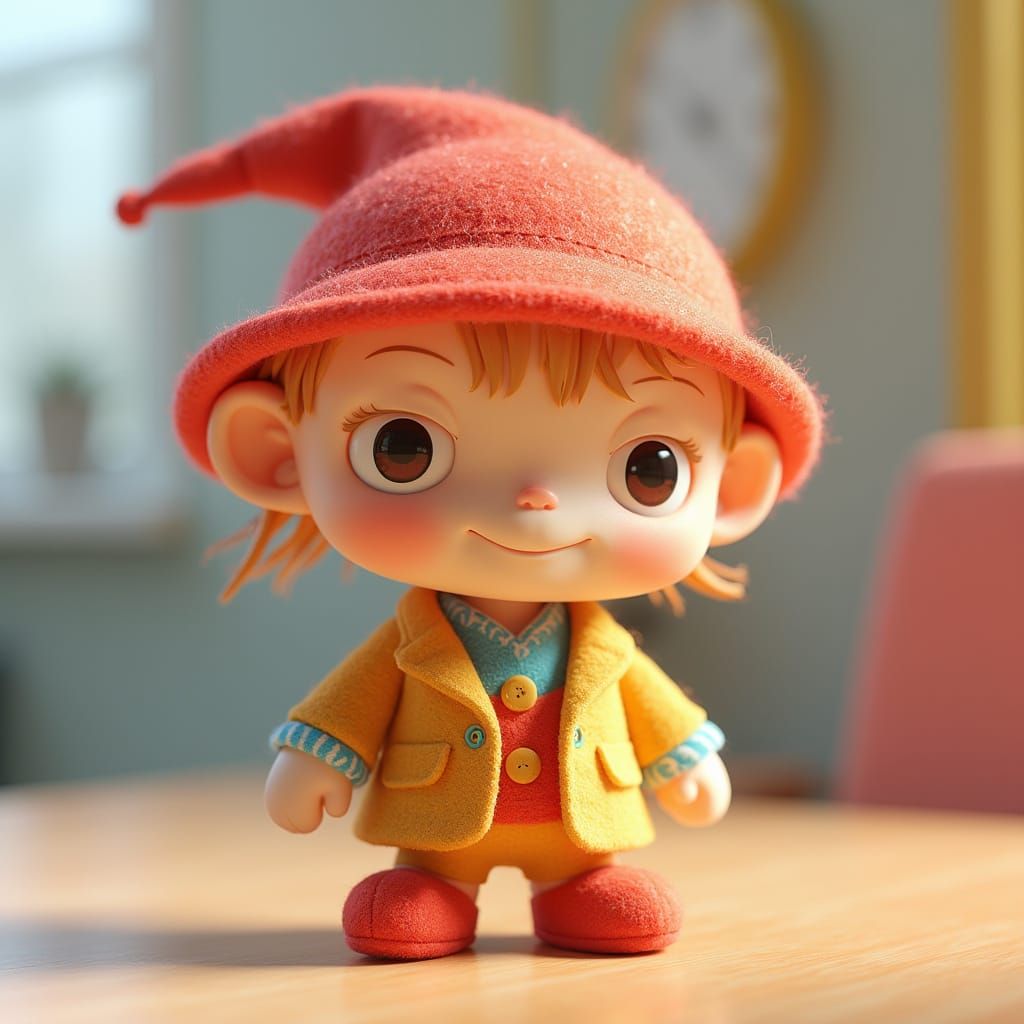 Cute 3D Doll with Felt Hat in Cartoon Style