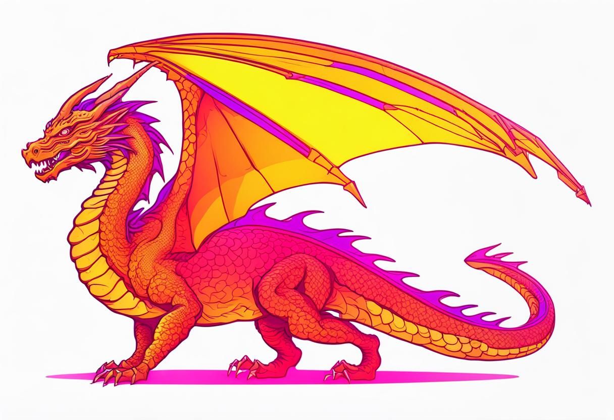 Neon Dragon in Synthwave Retro Style