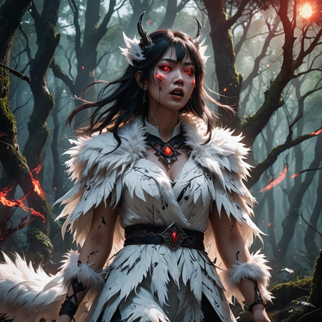 Mystical Anime Girl Transformed by Dark Energy