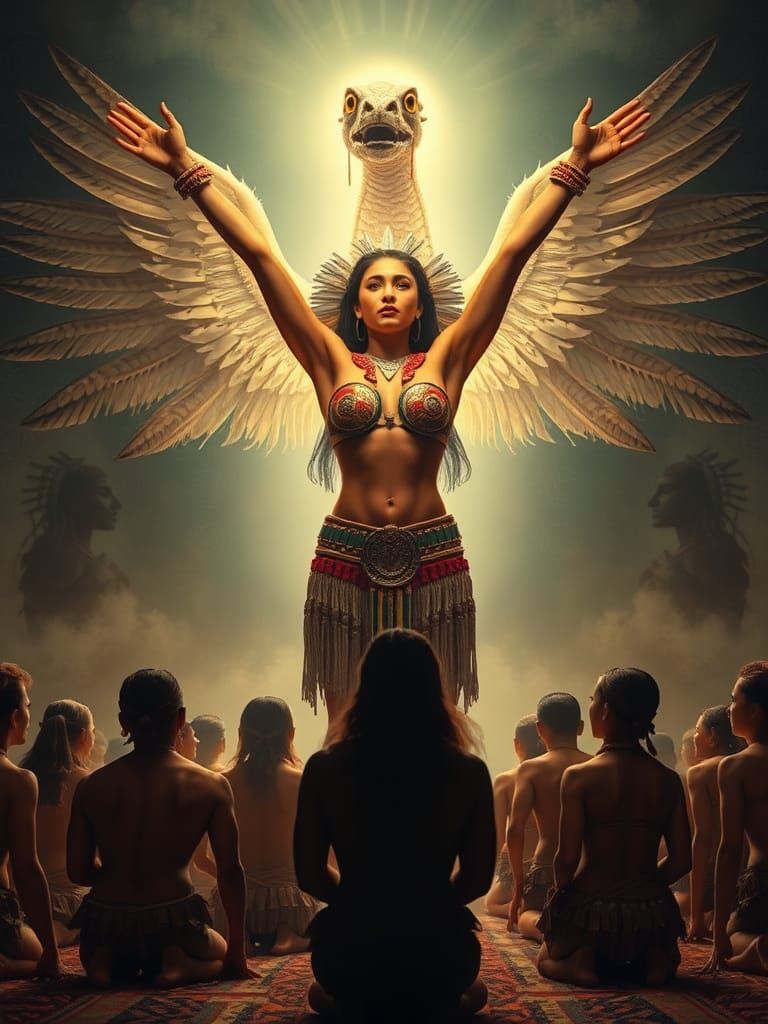 Aztec Nahual Heals Villagers with Feathered Serpent