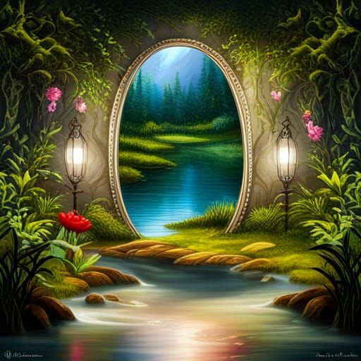 Enchanted Fairy Forest Reflected in Magic Mirror