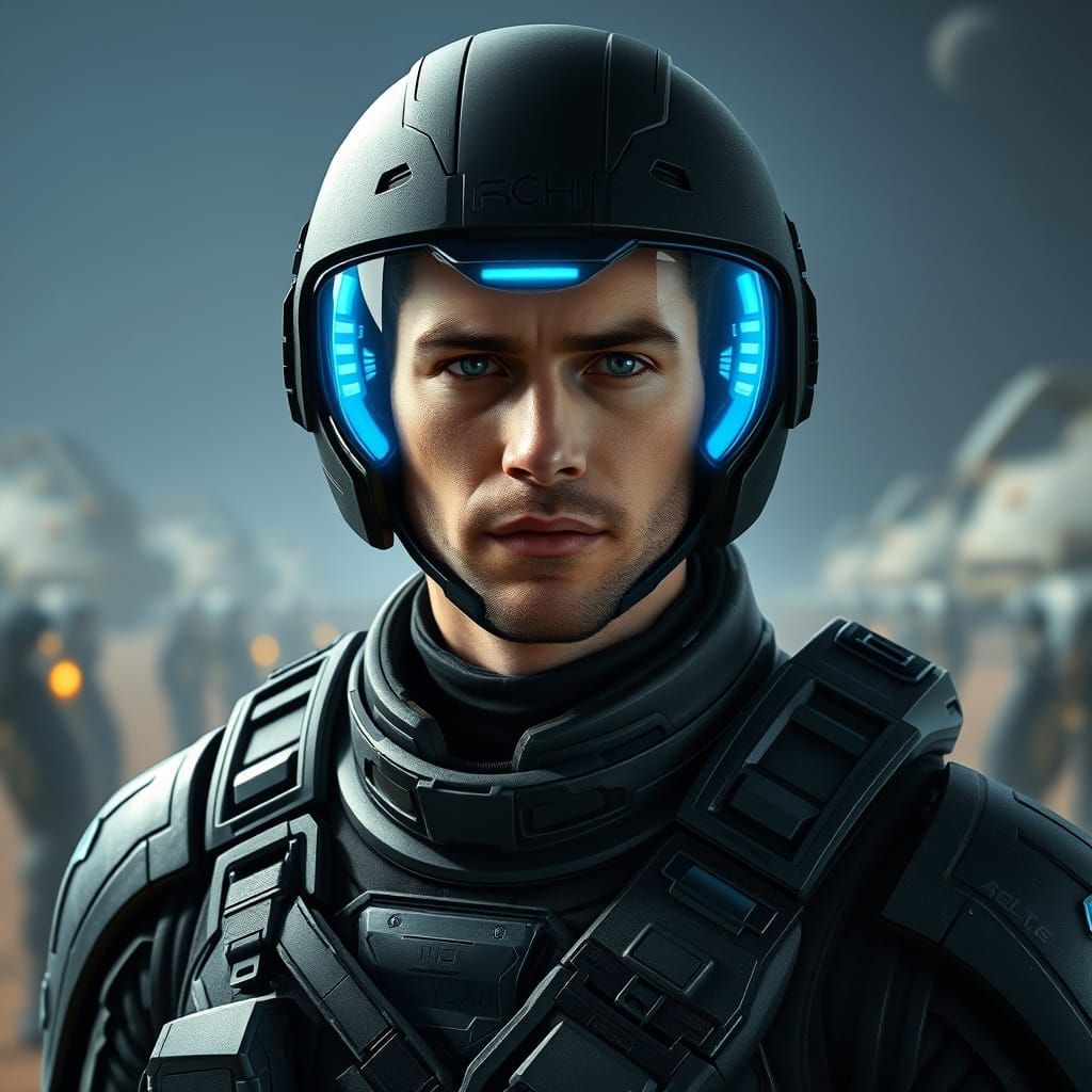 Commander Rylan Voss in Galactic Battlefield, Futuristic Sty...