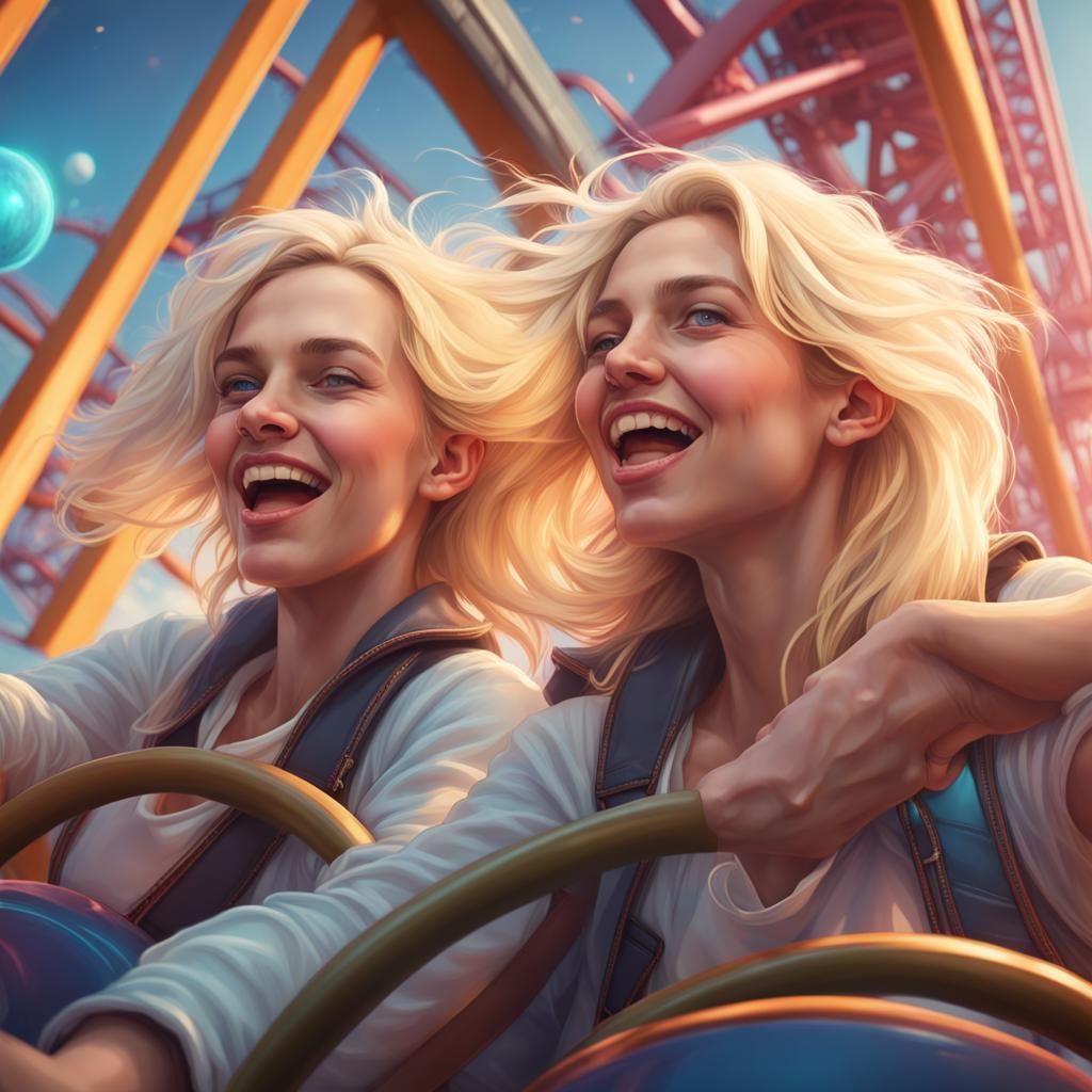 Girls Ride a Space Roller Coaster, Detailed Art