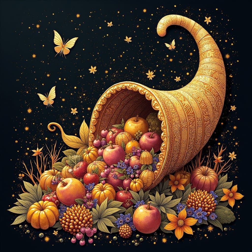 Zentangle Cornucopia Overflowing with Magical Harvest