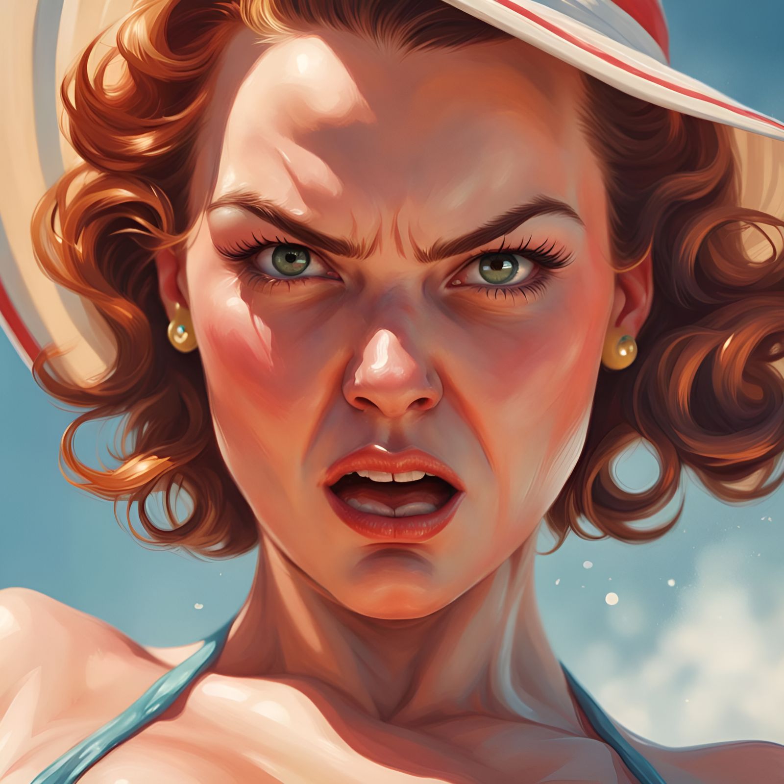 Angry Woman in Bikini: Pin-Up Style Portrait