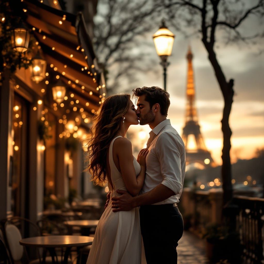 Passionate Kiss in Paris at Dawn: Fine Art Photography