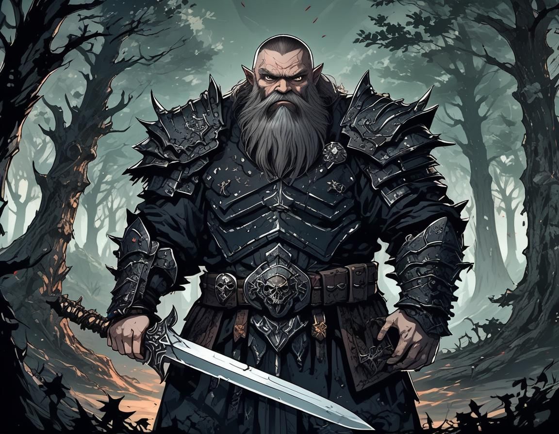 Anime Dwarf Warrior in Dark Undead Forest