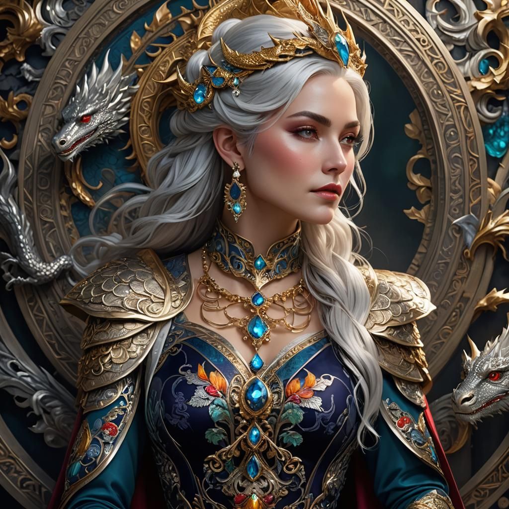 Art Nouveau Portrait: Woman with Dragon