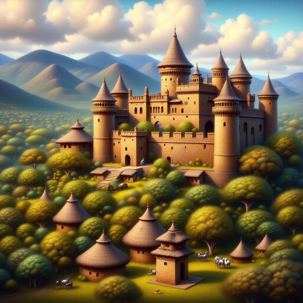 Ethiopian Castle Amidst Rolling Hills and Highlands