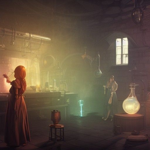 Alchemist Lab Illustration with Volumetric Lighting
