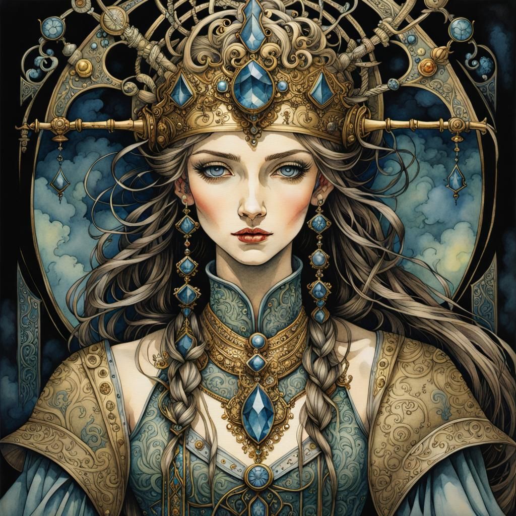 Detailed Jeweled Scepter in Watercolor Style