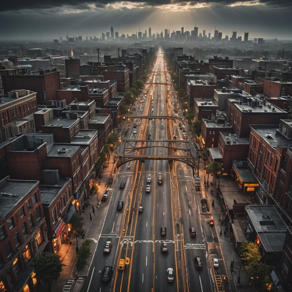 Hyperrealistic Night Scene on Electric Avenue