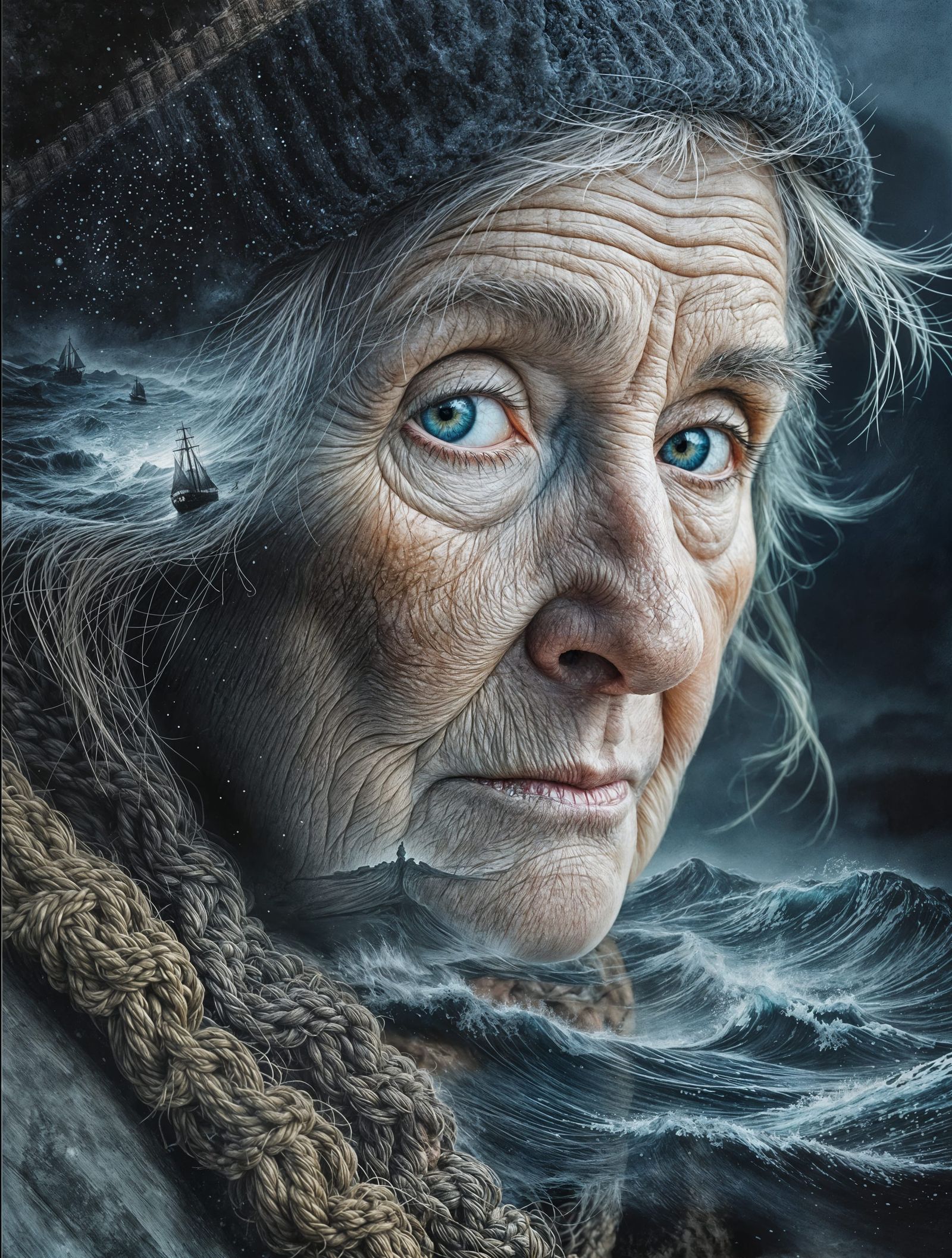 Norwegian Fisherwoman Embracing the Sea in Mixed Media