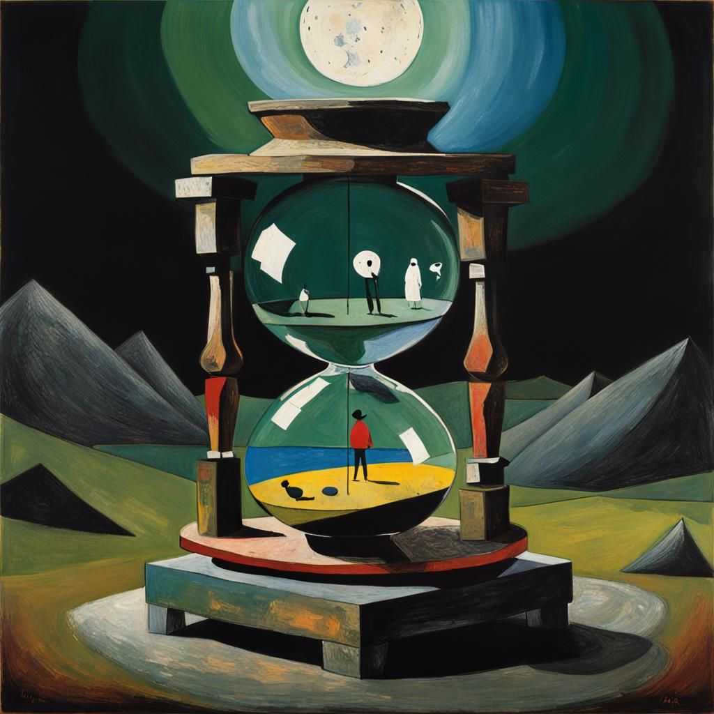 Yin-Yang Hourglass in Abstract Surrealist Style