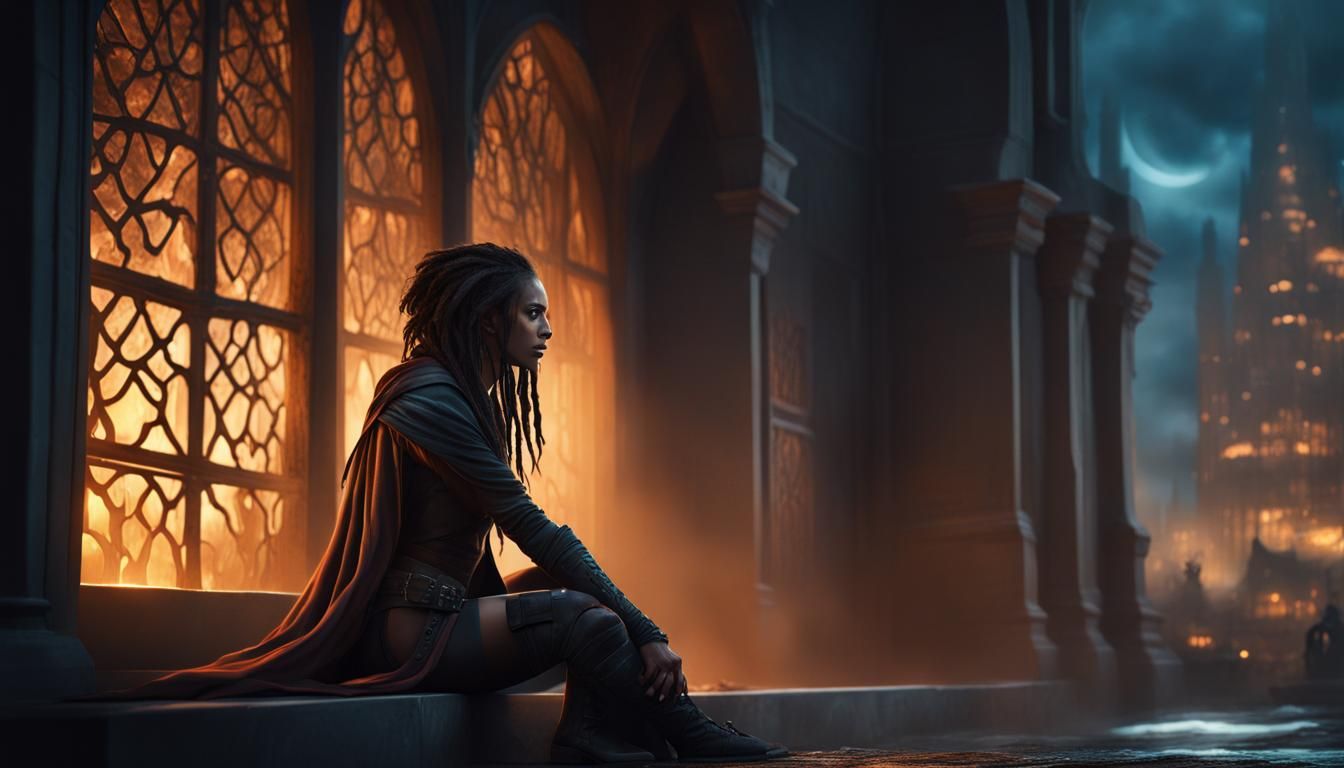 Fantasy Rogue Kneeling in the Night