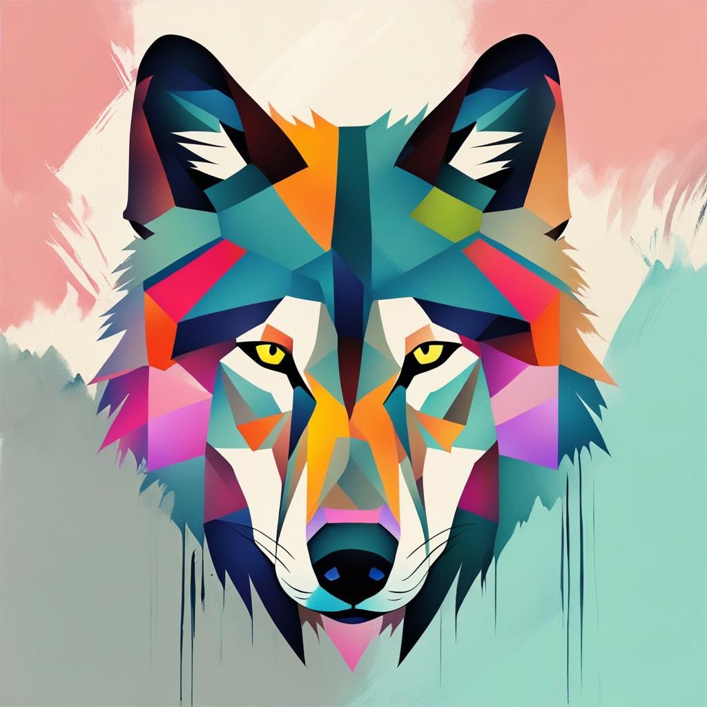 Abstract Wolf Face in Expressionist Style
