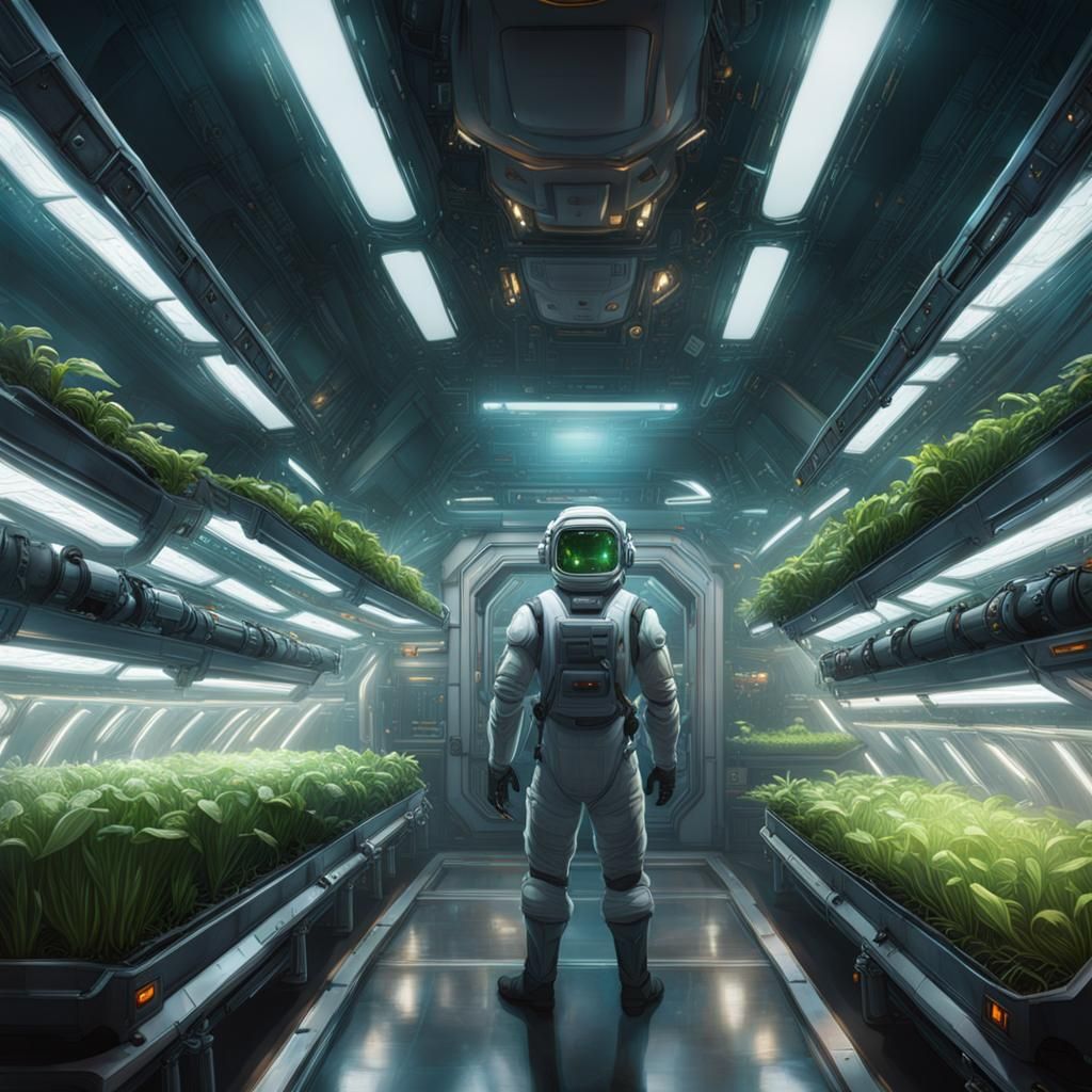 Space Farming: Onboard Agricultural Section in Hyperrealism
