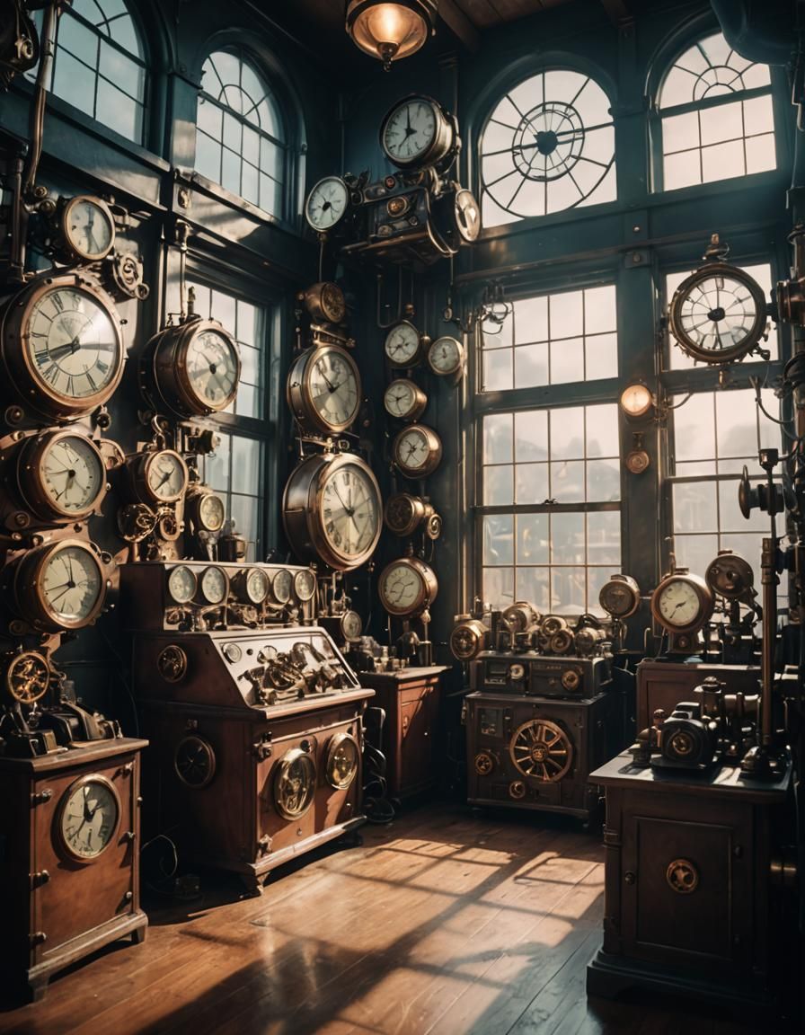 Steampunk Clock Room with Steam Machine