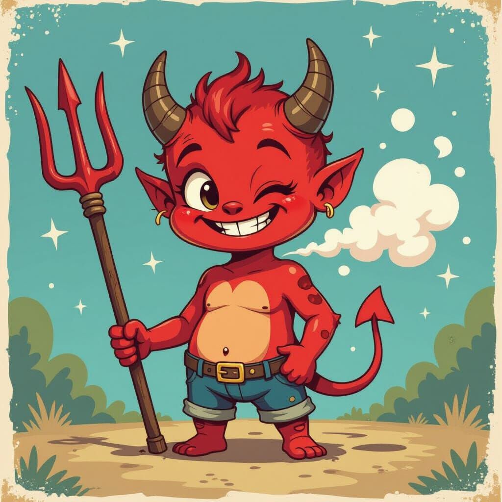 Adorable Devil Farting in Cartoon Style