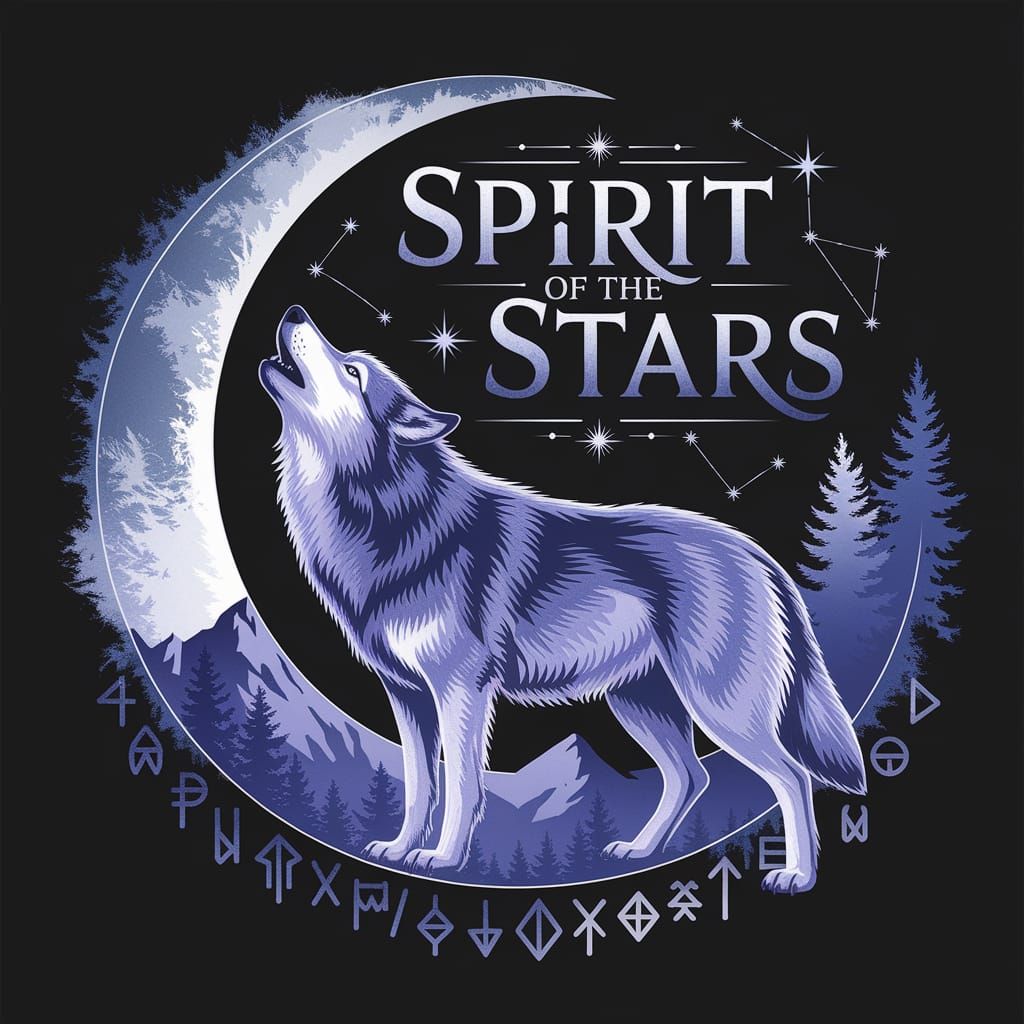 Mystical Wolf Under Crescent Moon in Glassmorphism Style