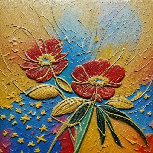 Neo-Impressionist Flowers and Spanish Tiles in Oil