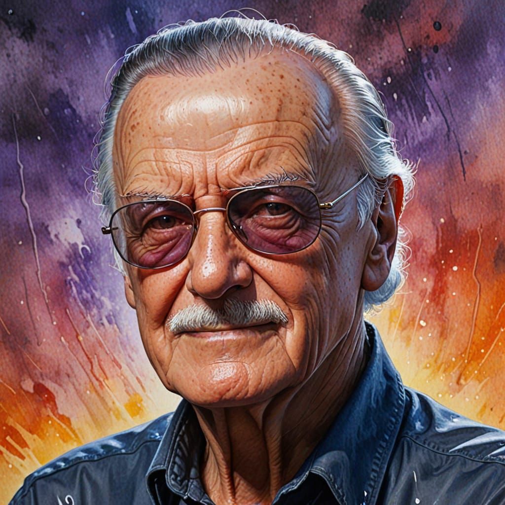 Hyperrealistic Stan Lee Watercolor Portrait
