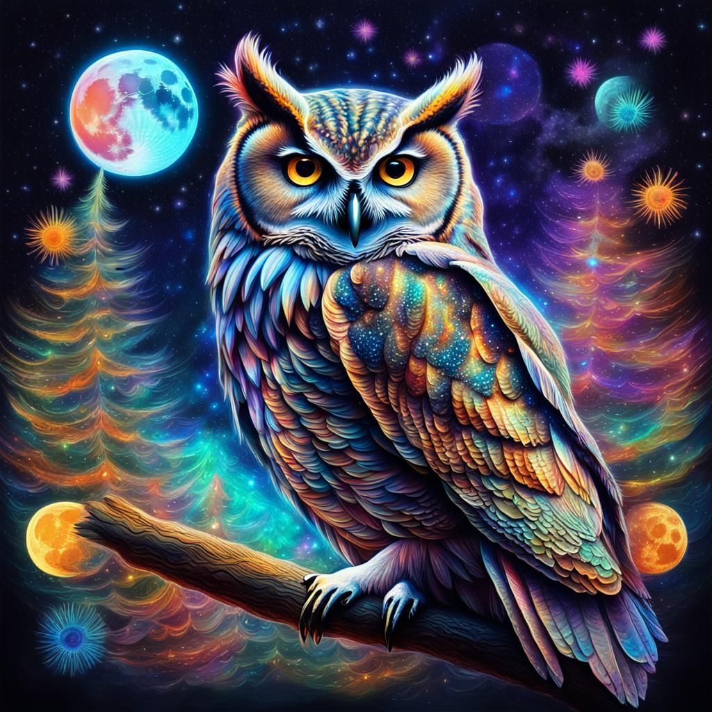 Astral Owl in Front of the Full Moon