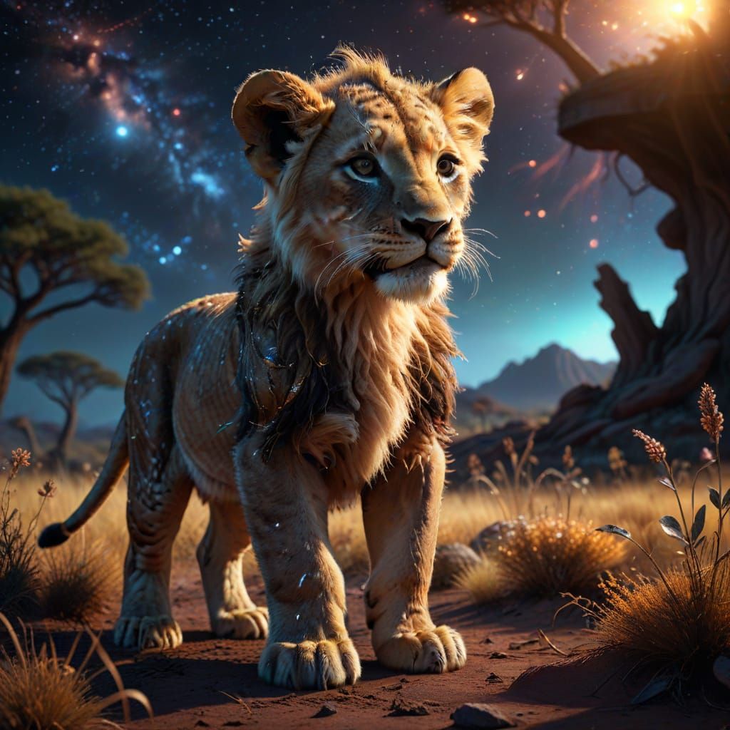 Majestic Lion Cub on Alien Savanna