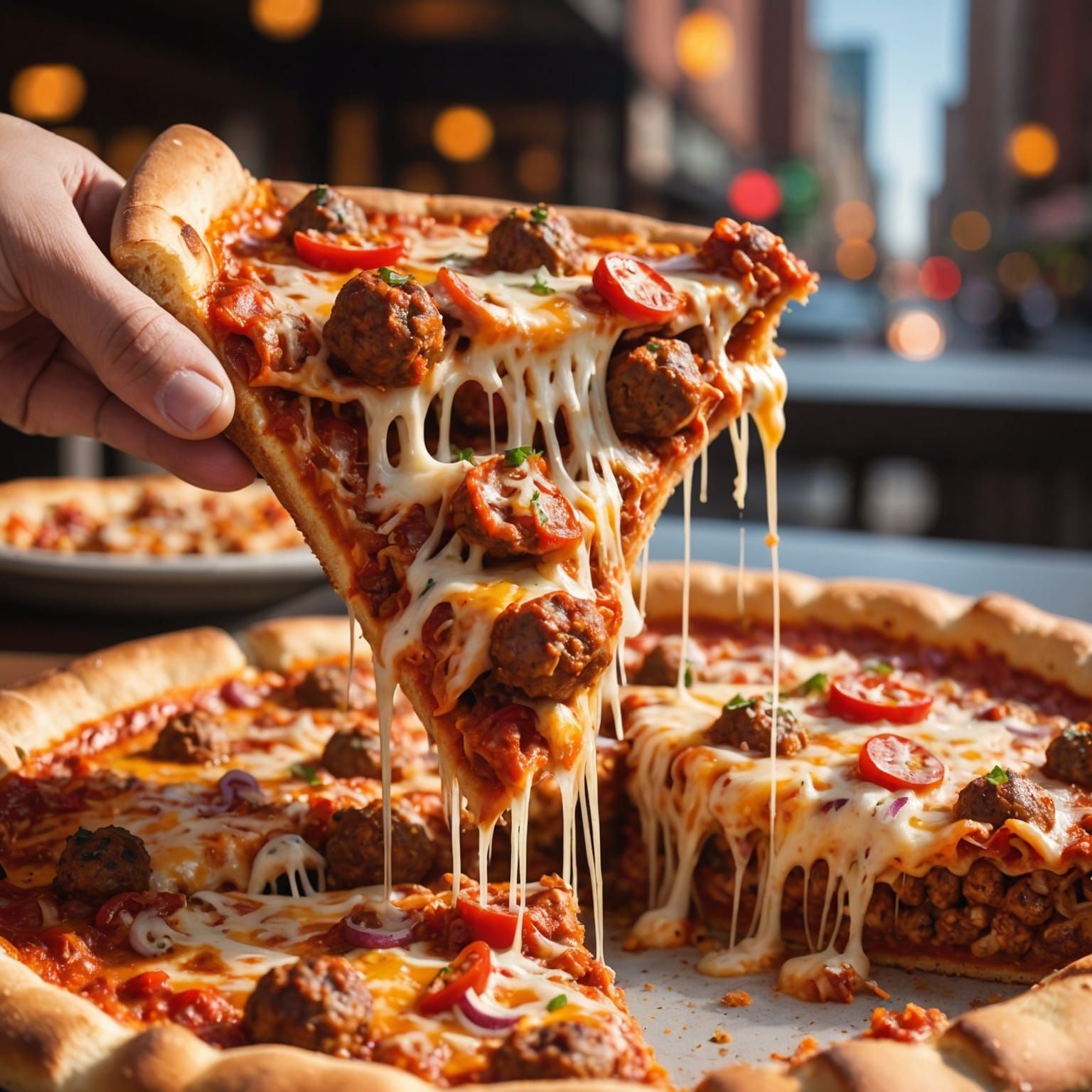 Mouthwatering Chicago Deep-Dish Pizza Slice in HD