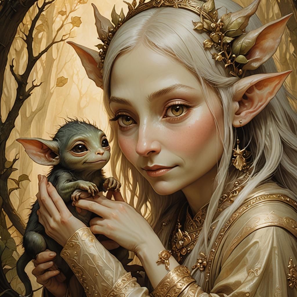 Goblin on Fingertip in Style of John Bauer