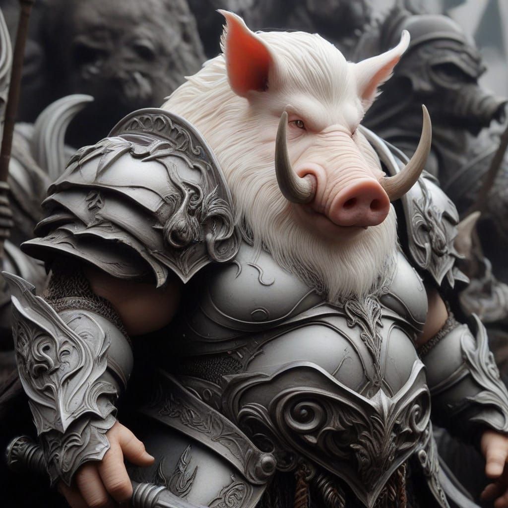 Armored Albino Pig Warboss Knight in Full Armor
