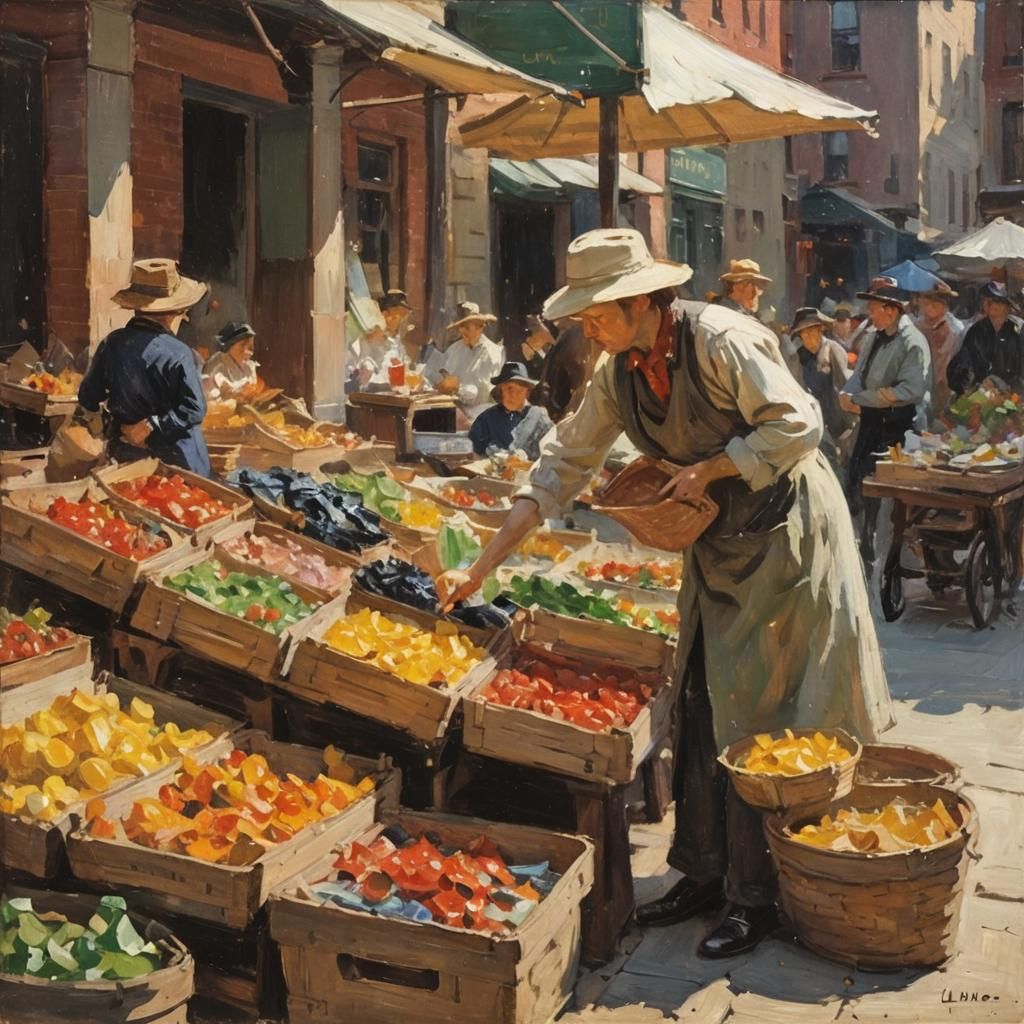 Impressionistic Market Scene in Muted Colors