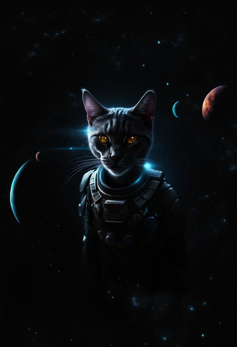 Cyberpunk Dragon-Cat in Space