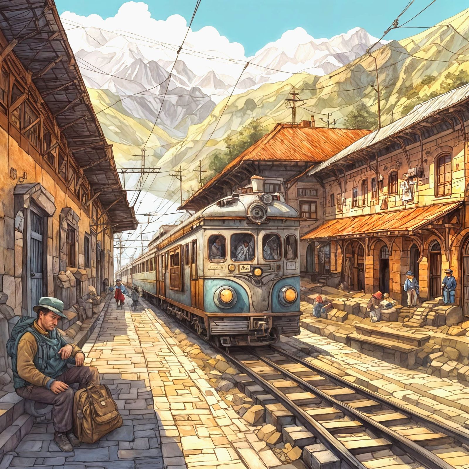 Cozy Cuzco Train Station in Gouache Style