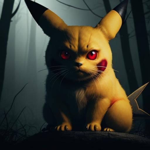 Sinister Pikachu Horror Portrait in Dark Realism