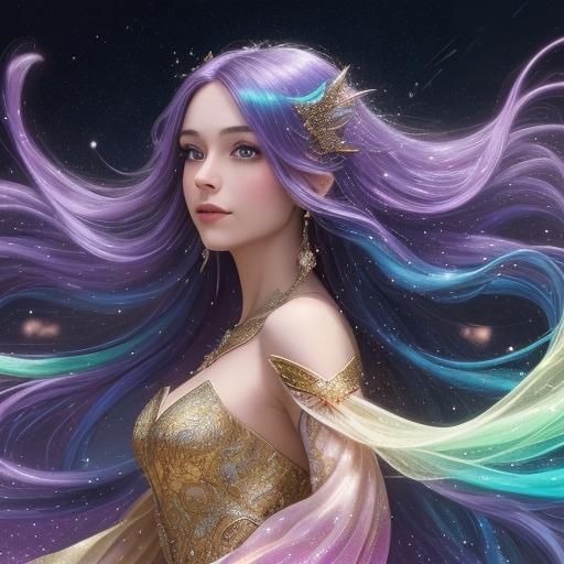 Sparkling Haired Woman in Flowing Dress