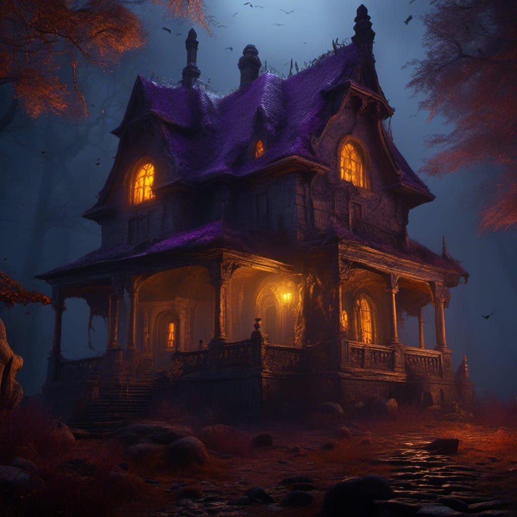 Haunted House with Ghost in Dark Fantasy Style