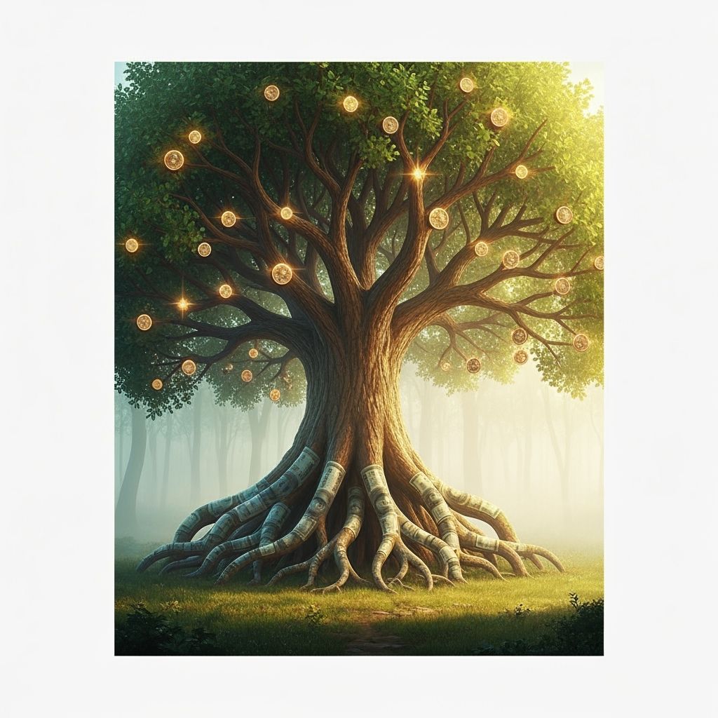 Ancient Money Tree in Serene Forest Clearing