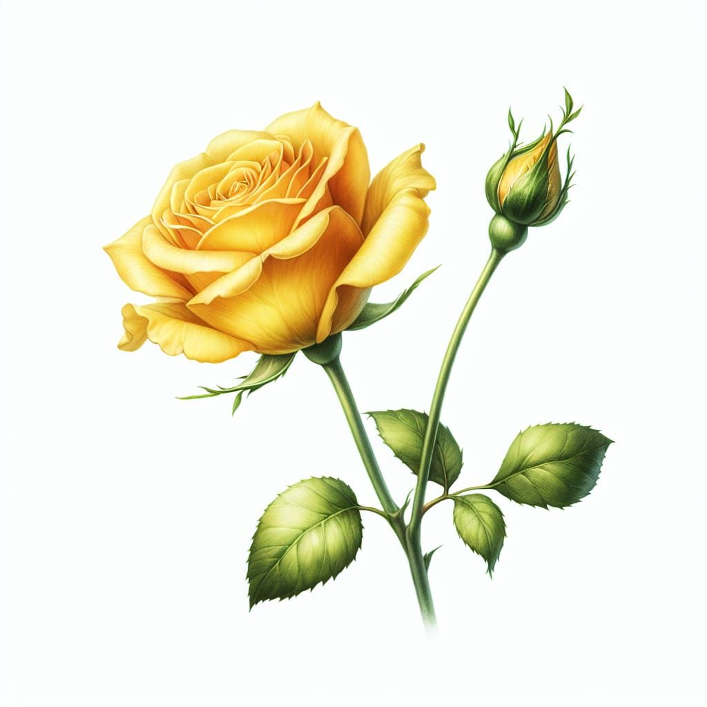 Detailed Yellow Rose in Watercolor Style