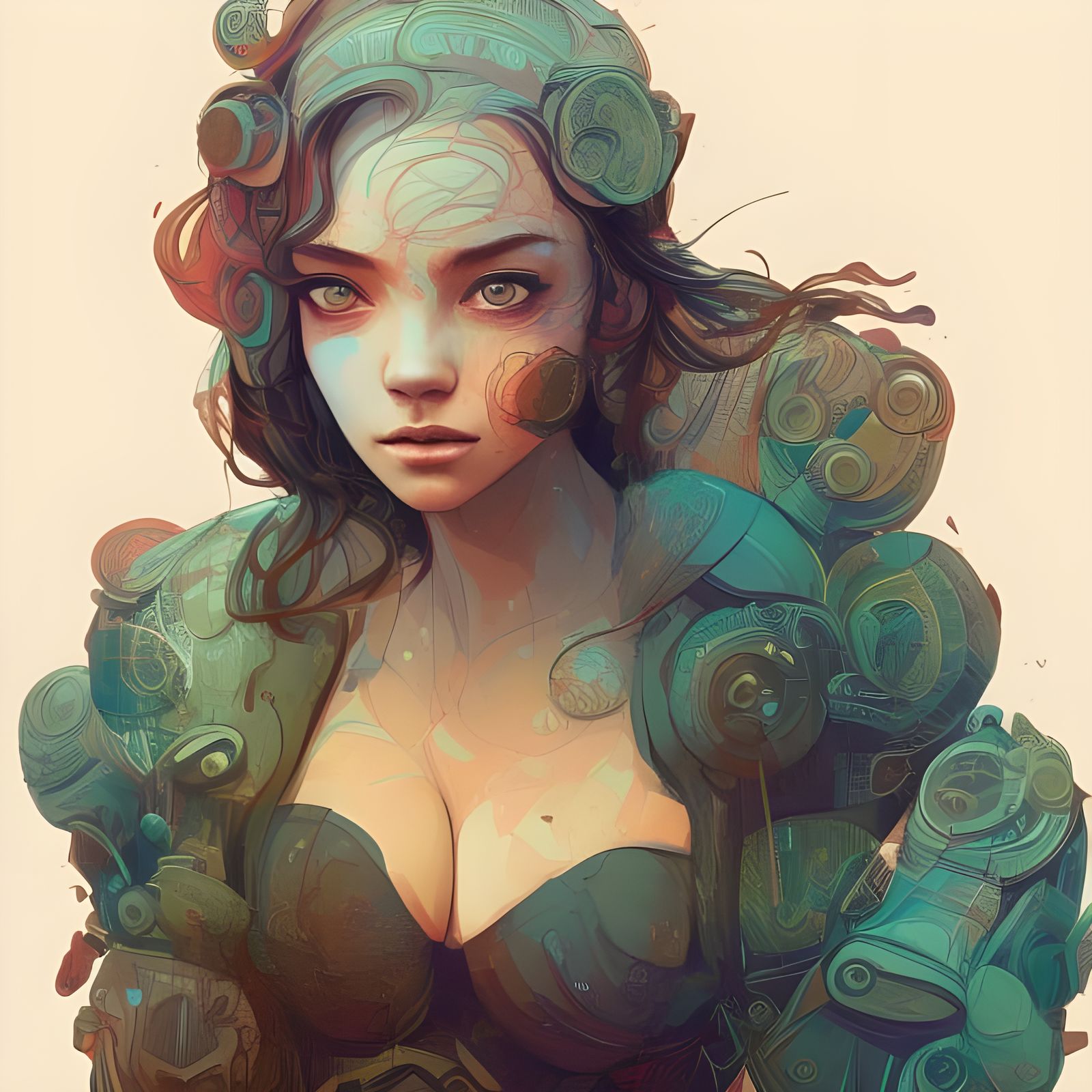 Dynamic Digital Painting of Woman in Cityscape