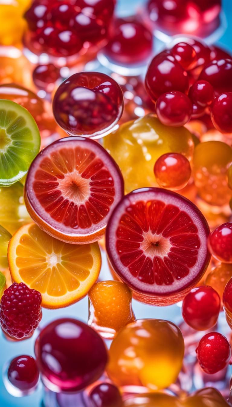 Frutiger Aero Fruits in Jelly with Bokeh