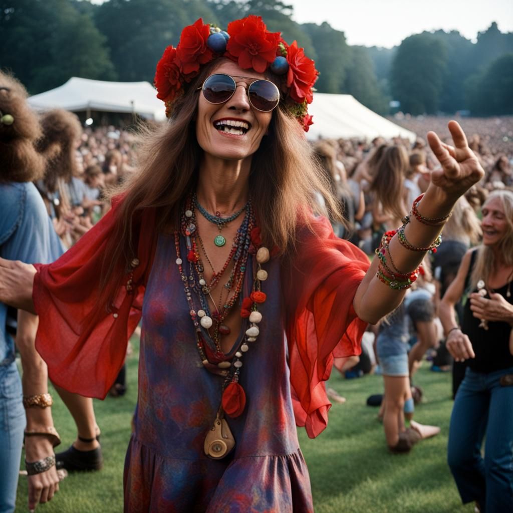 Hippy Woman Dancing at Grateful Dead Concert