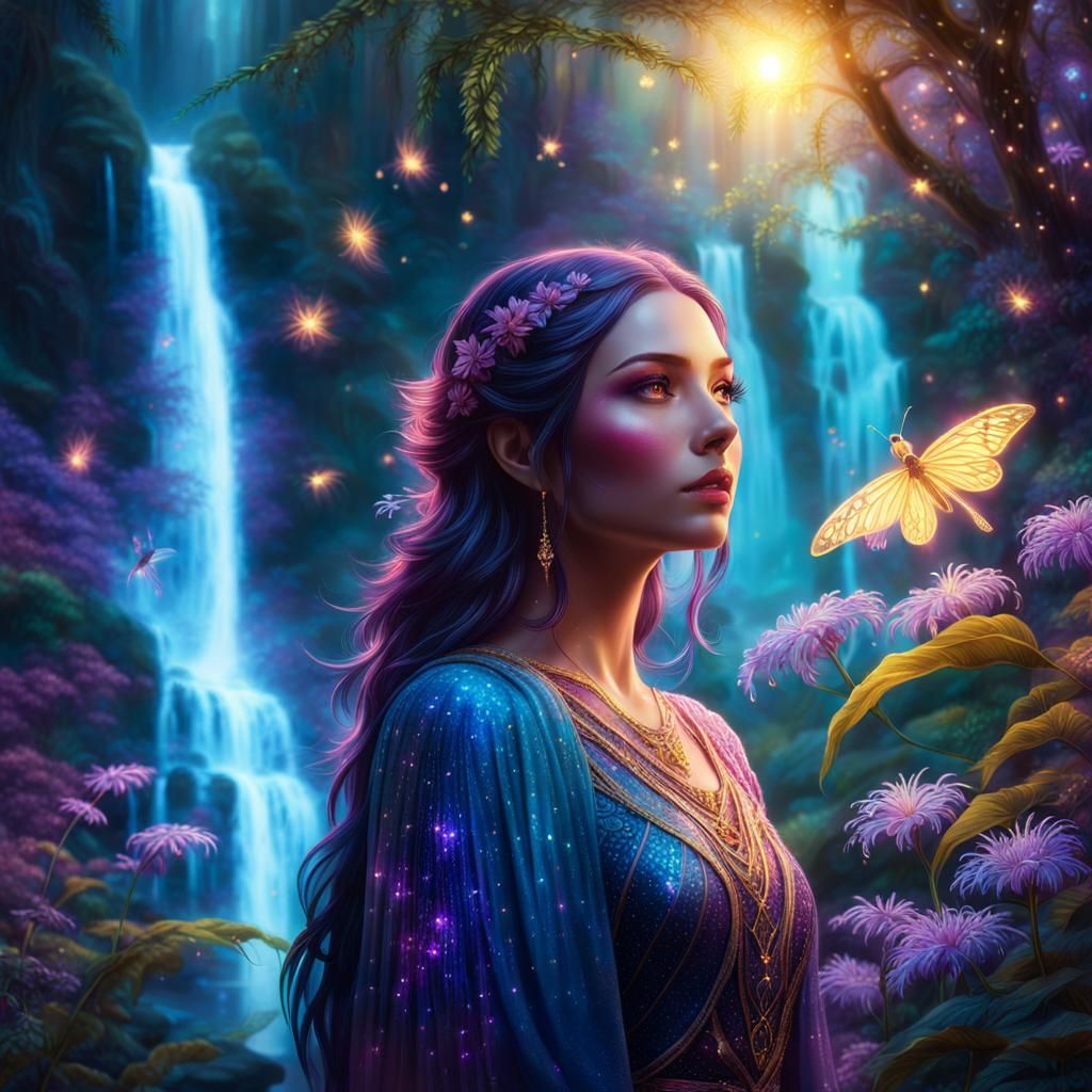 Mystical Girl in Lush Forest: Fantasy Concept Art