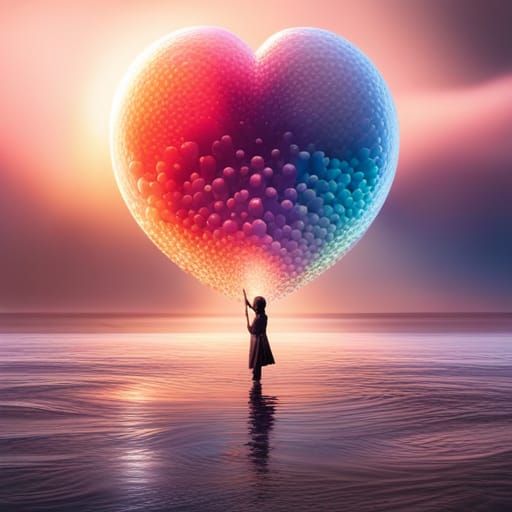 Rainbow Bubbles with Hearts in Ultrareal 3D