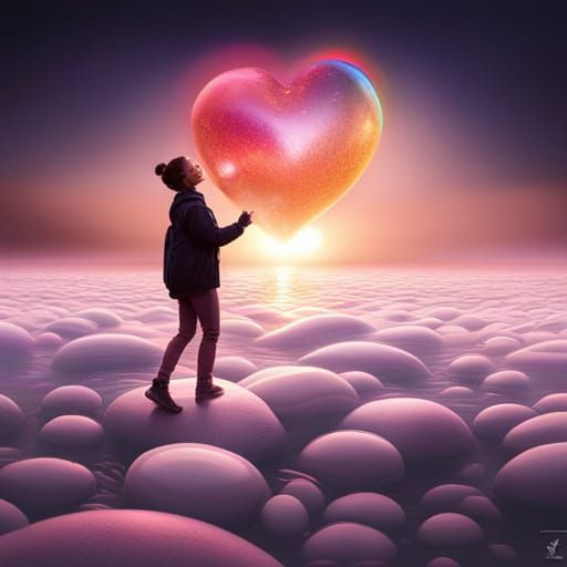 Rainbow Bubbles with Hearts in Ultrareal HD 3D