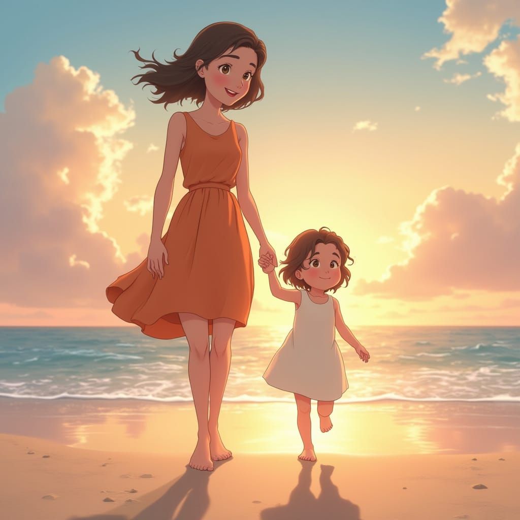 Mother Daughter's Magical Beach Moment in Disney-Inspired St...